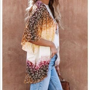 New 3/4 Ruffle Sleeve Boho Cover Up
